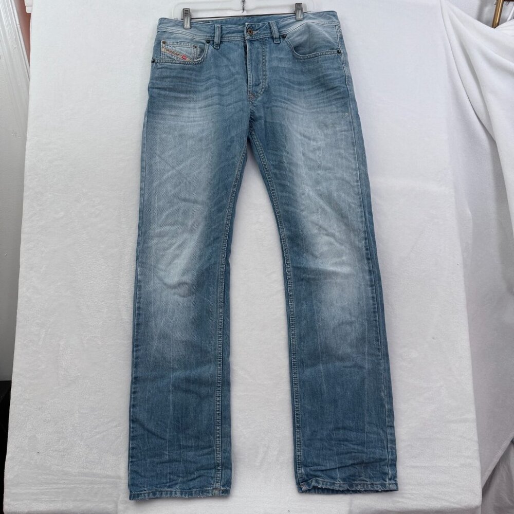 Diesel Larkee Jeans Mens 32x32 (34x33) Blue Regular Straight Leg Whisker 0827F